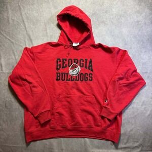 Champion Georgia Bulldogs Hoodie Mens XL Red Mascot Graphic Sweatshirt